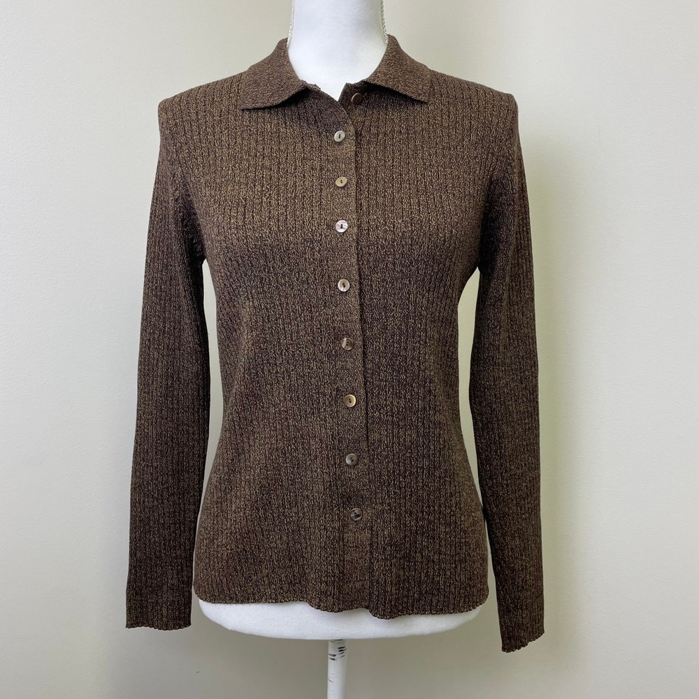 Vintage Telluride Clothing Co Brown Marl Ribbed Knit Button Down Cardigan M